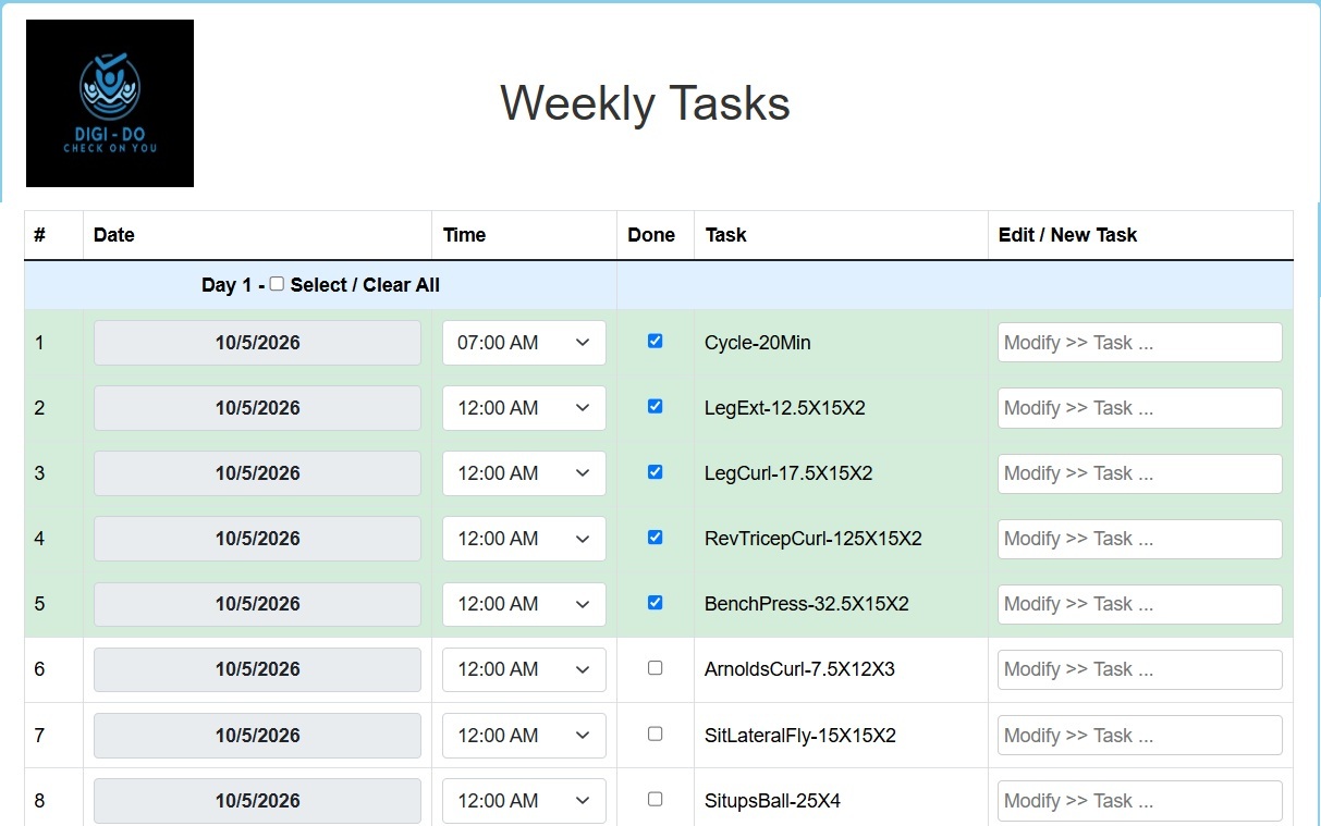 Weekly Tasks